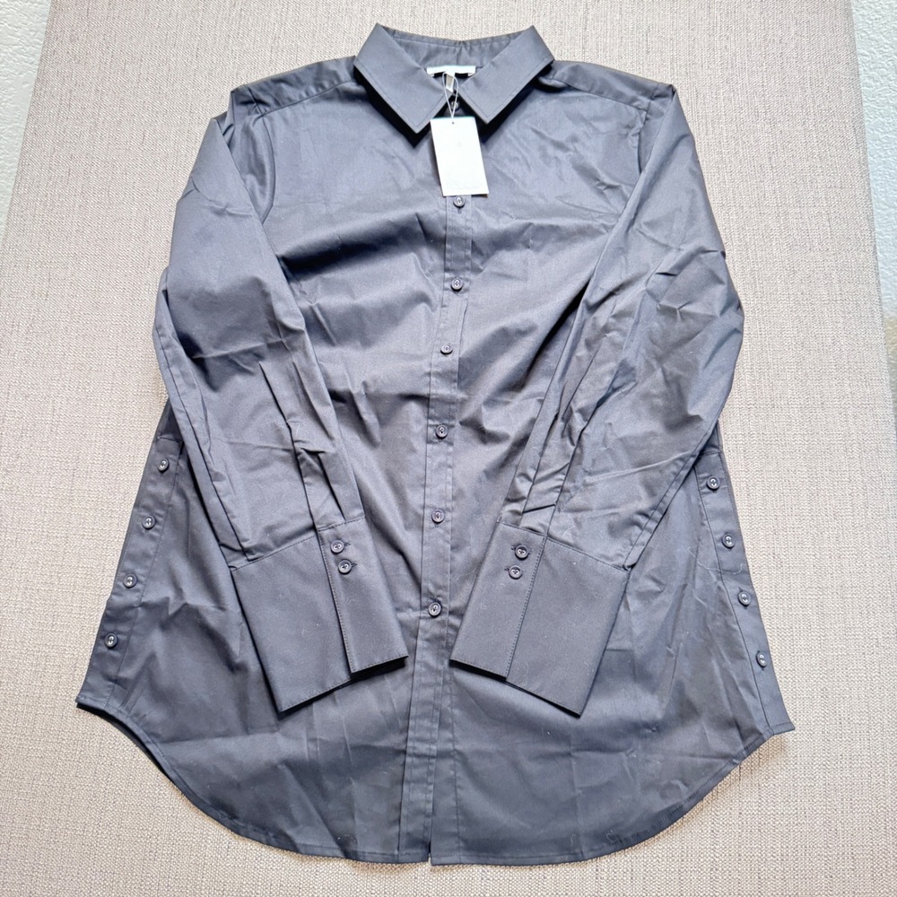 Hinson Wu Black Button Down Shirt Side Button Detail Wide Cuff Size 14 NEW